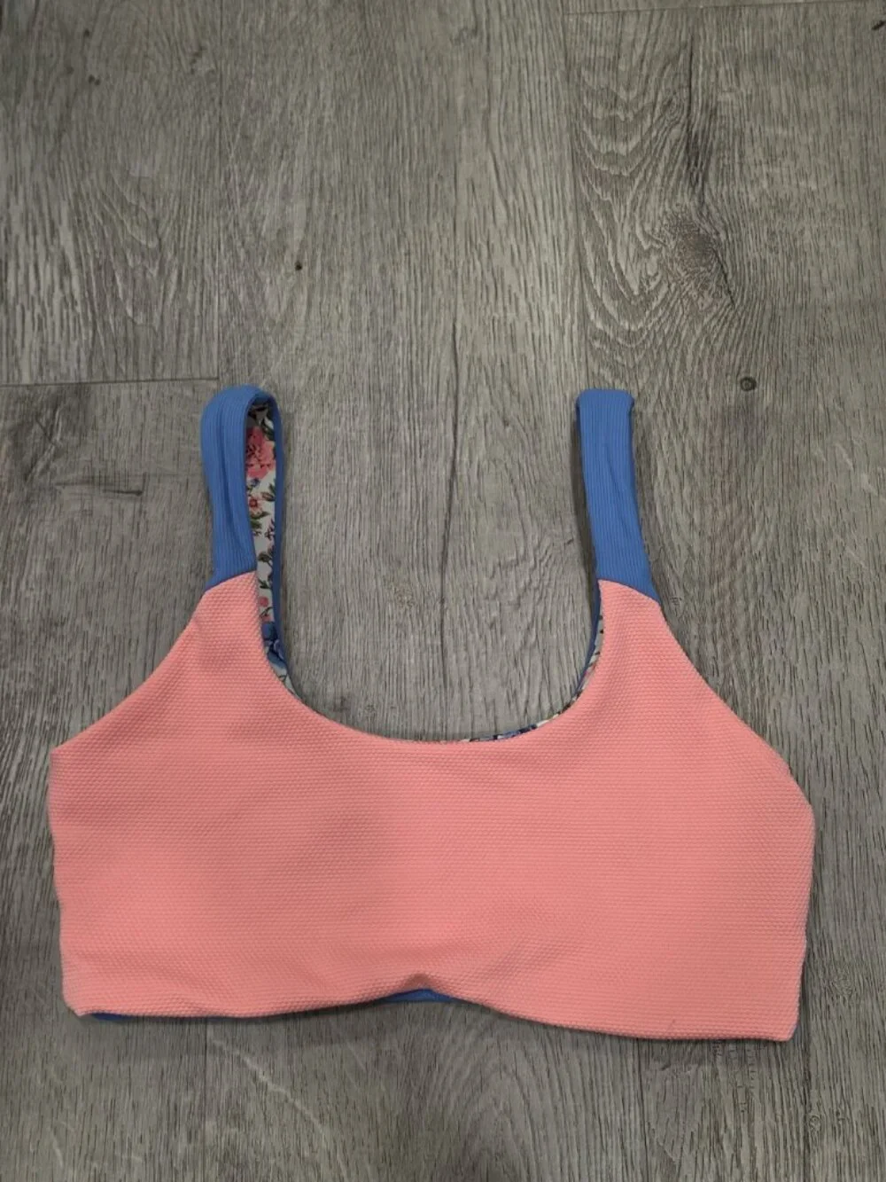 Floral & Striped Reversible Sports Bra - Pink Blue & White - Size S - Stretchy &